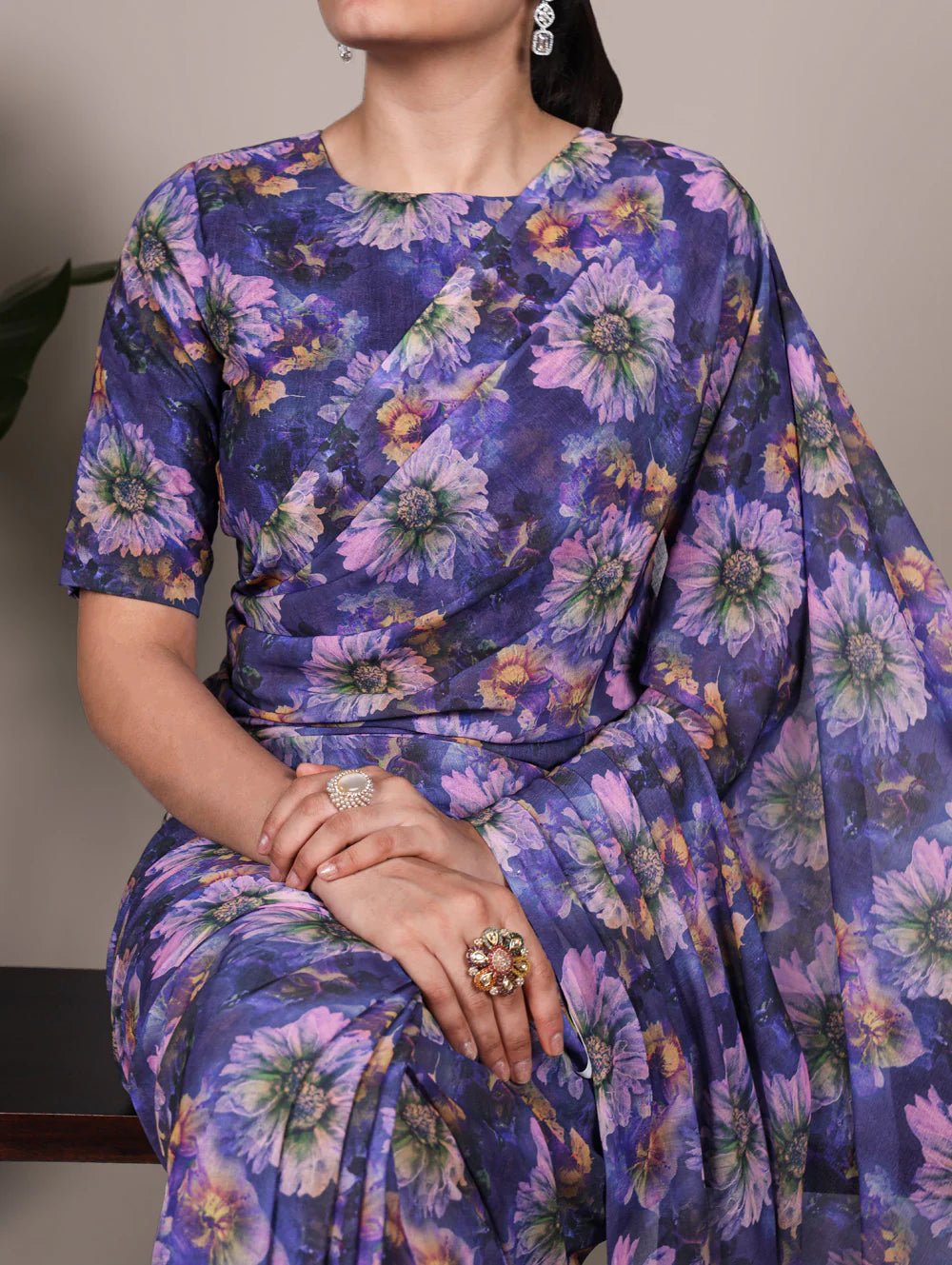 Stunning Purple Floral PRI YNF Saree - Indian Dress House 786