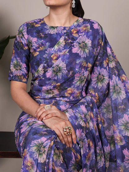 Stunning Purple Floral PRI YNF Saree - Indian Dress House 786