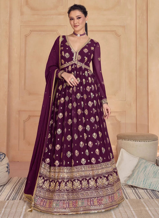 Stunning Purple Floral SAJ - Indian Dress House 786