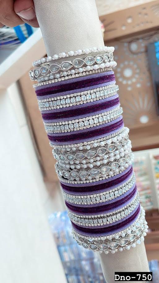 Stunning Purple & Silver Beaded White Bangle JWY - Indian Dress House 786