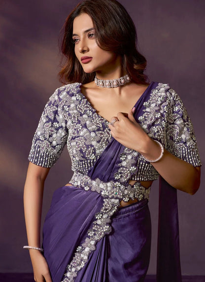 Stunning Purple & Silver Pearl MHC SAREE - Indian Dress House 786