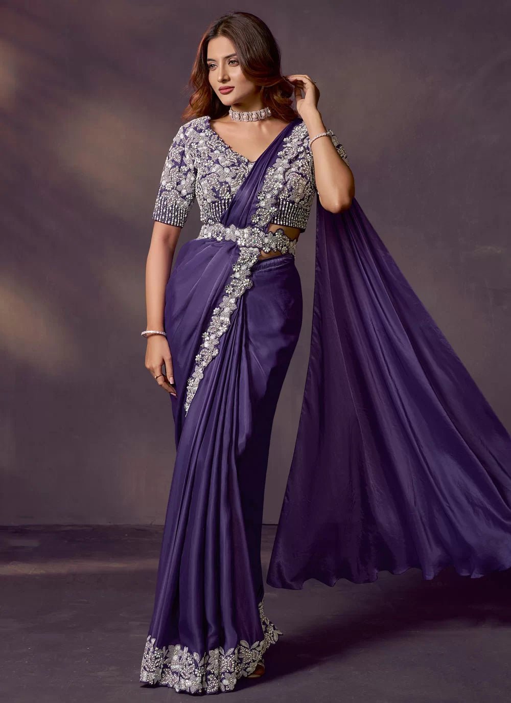 Stunning Purple & Silver Pearl MHC SAREE - Indian Dress House 786
