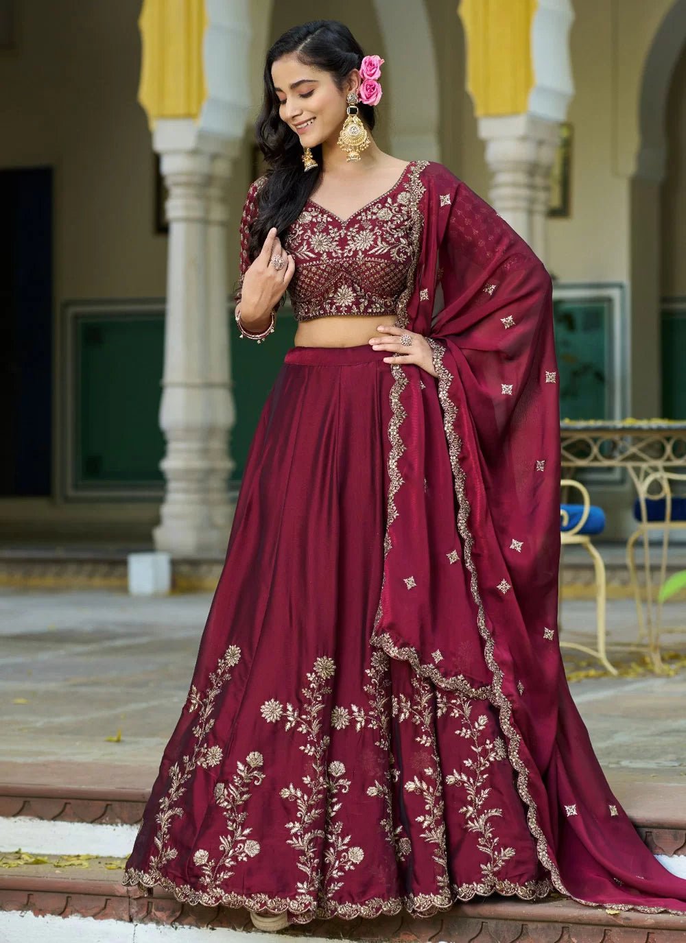 Stunning Red Floral L ZNL - Indian Dress House 786