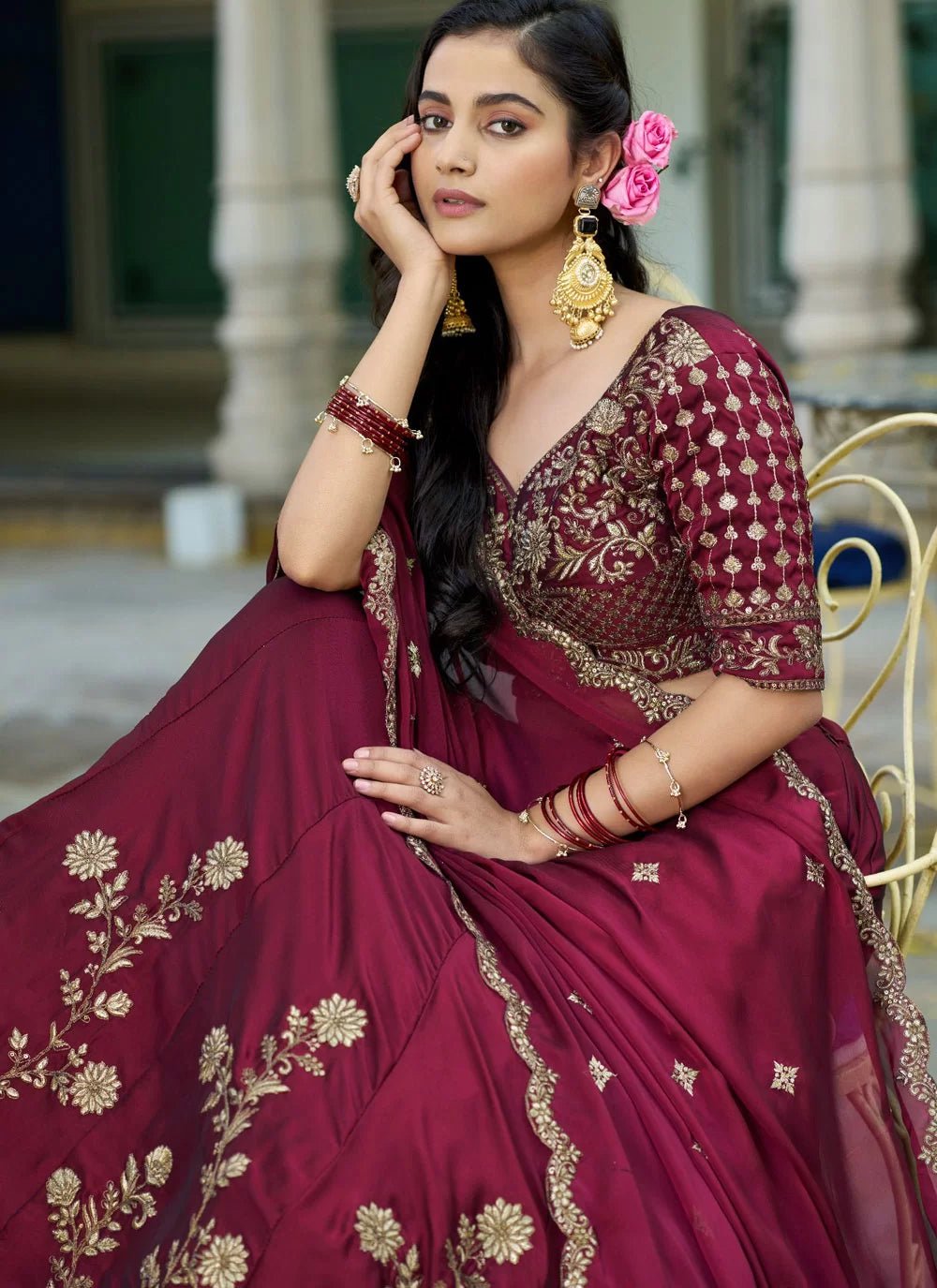Stunning Red Floral L ZNL - Indian Dress House 786