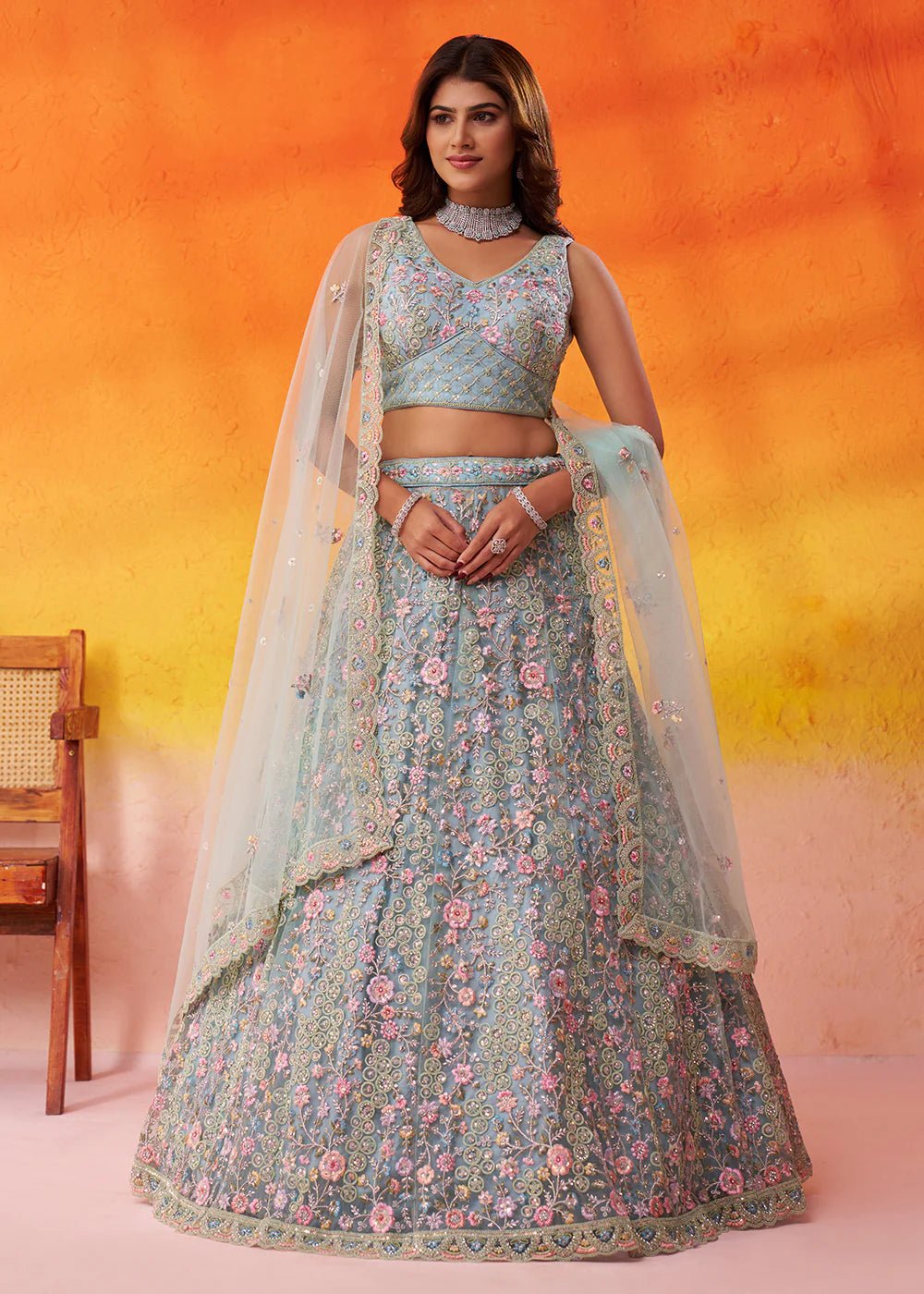 Stunning Sage Floral ACLS - Indian Dress House 786