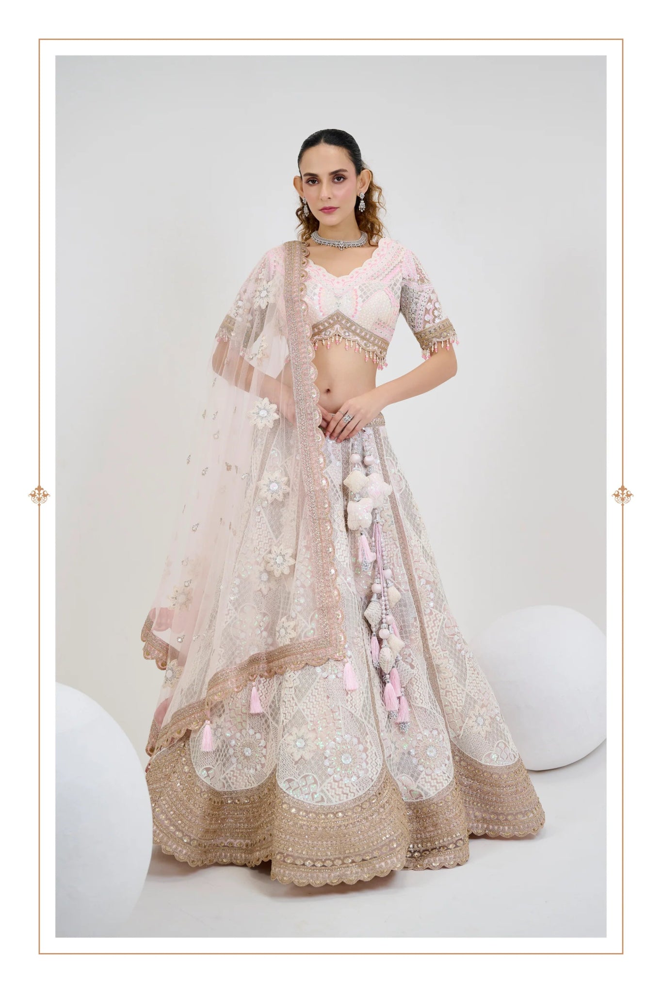 Stunning Soft Pastel Pink & Gold 1061 - B NWDL - Indian Dress House 786