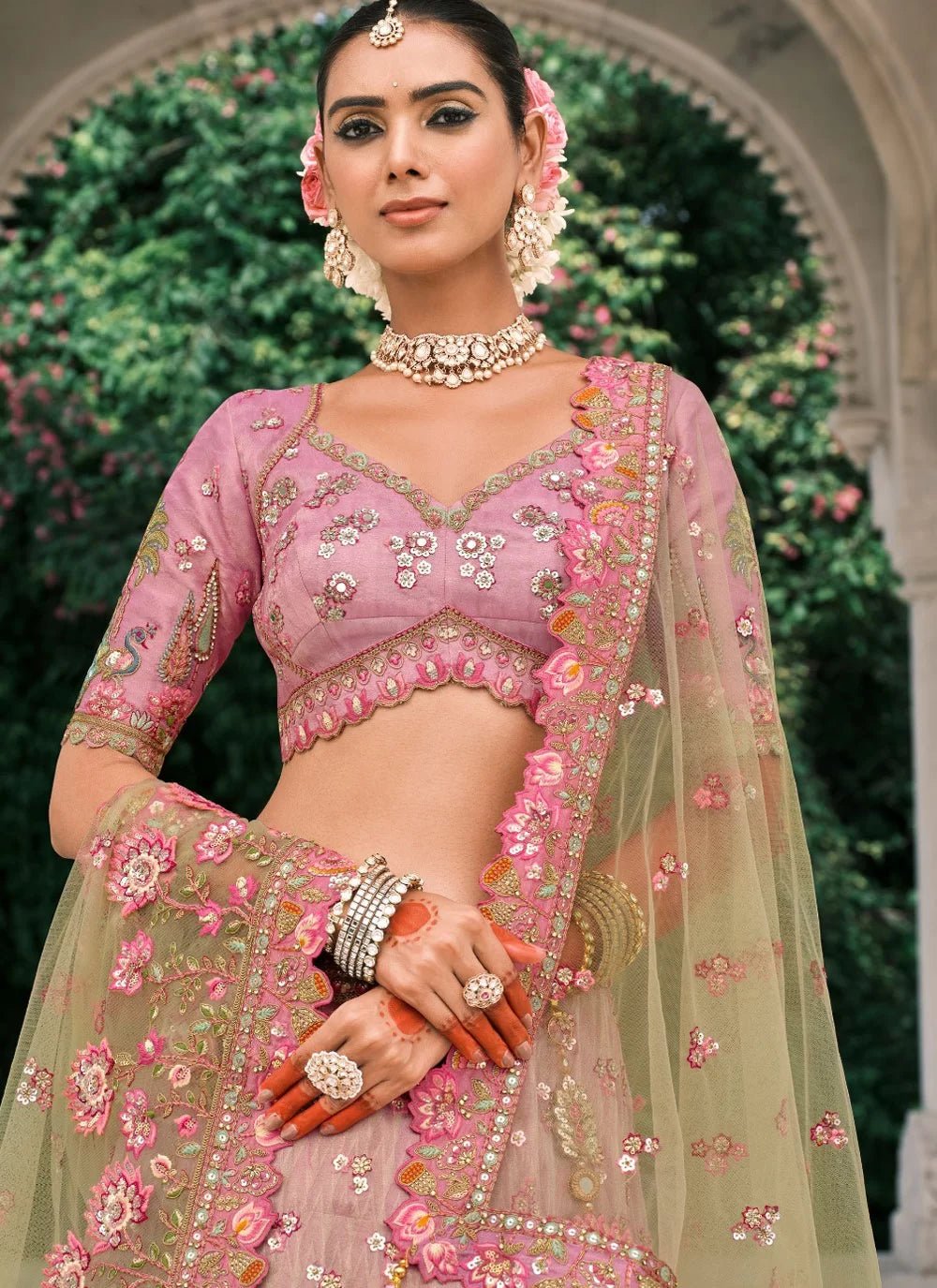 Stunning Soft Pink & Green Floral ABCL - Indian Dress House 786
