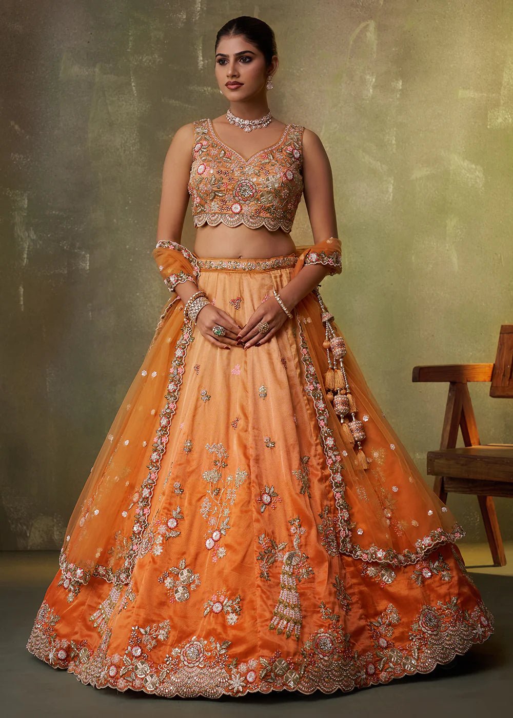 Stunning Two Tone Orange ACLS - Indian Dress House 786