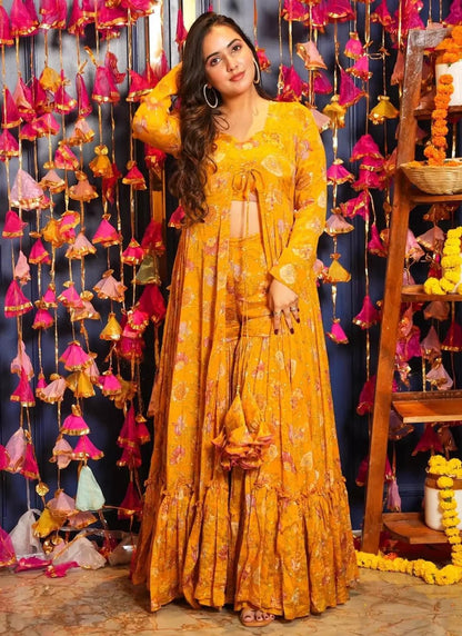 Stunning Yellow Floral LC 101 FVD - Indian Dress House 786