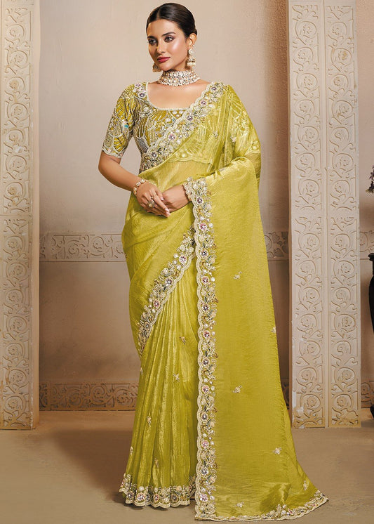 Stunning Yellow MHR Saree - Indian Dress House 786
