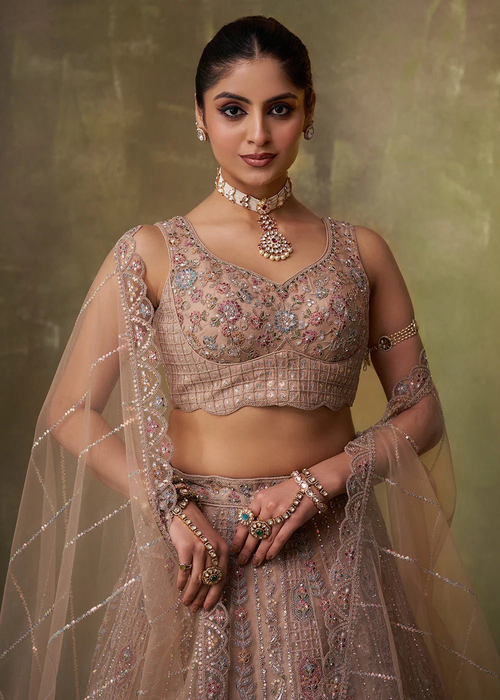 Stylish Beige Golden ACLS - Indian Dress House 786