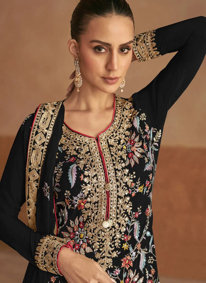 Stylish Black Floral GKLP - Indian Dress House 786