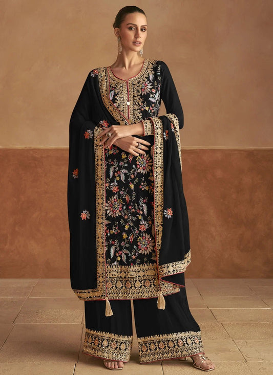 Stylish Black Floral GKLP - Indian Dress House 786