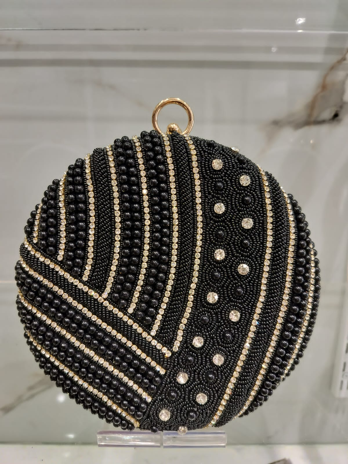 Stylish Black & Pearl Beaded Clutch CFB - Indian Dress House 786