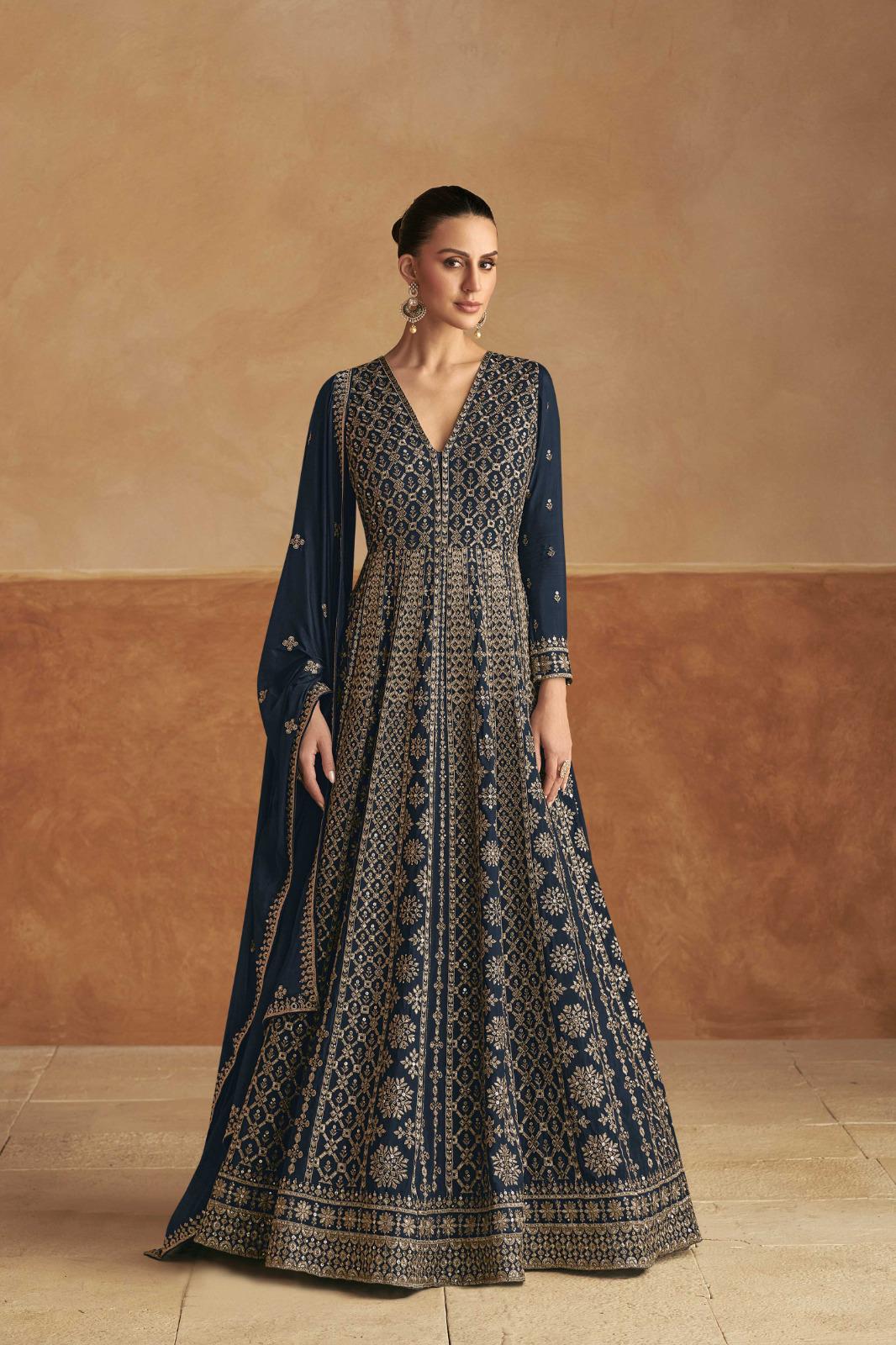 Stylish Blue & Gold FB GKN - Indian Dress House 786