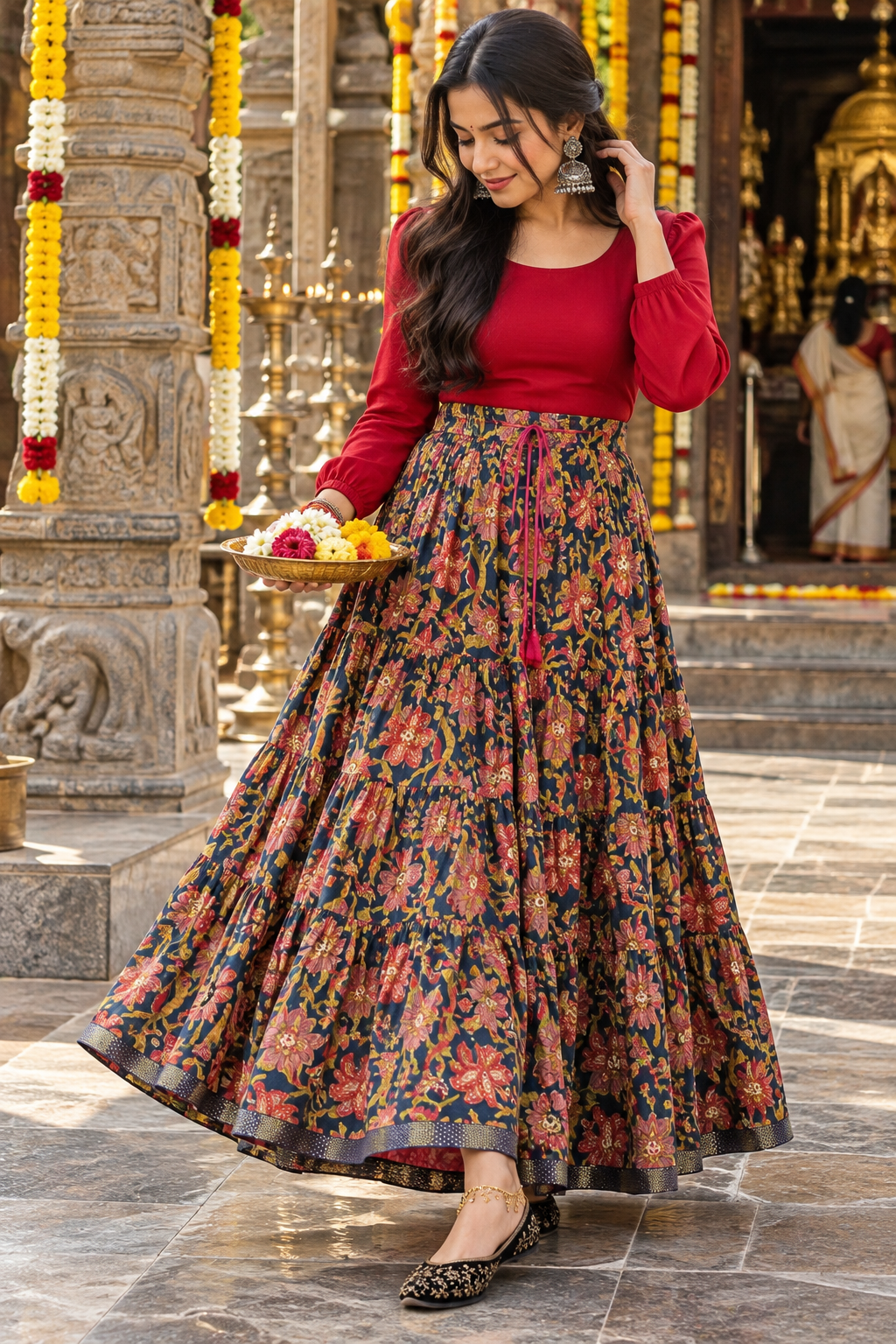 Stylish Blue , Red & Yellow Floral Skirts - Indian Dress House 786