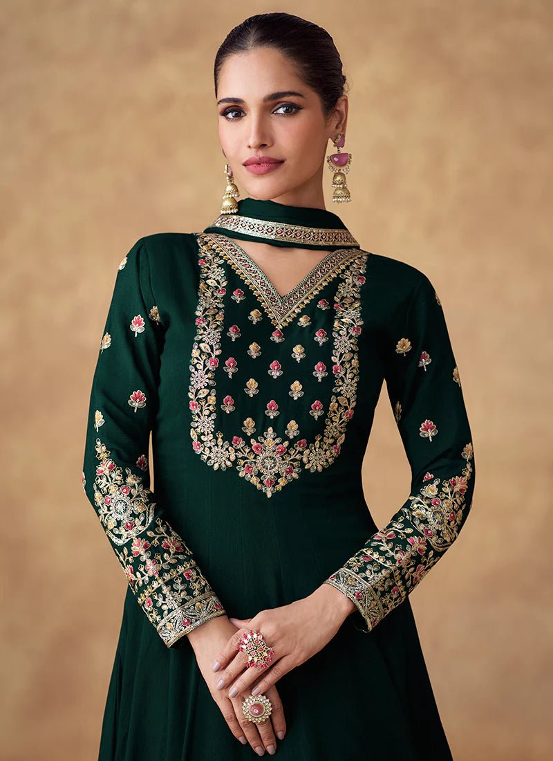 Stylish Bottle Green Floral ASWG - Indian Dress House 786 Stylish Bottle Green Floral ASWG - Indian Dress House 786