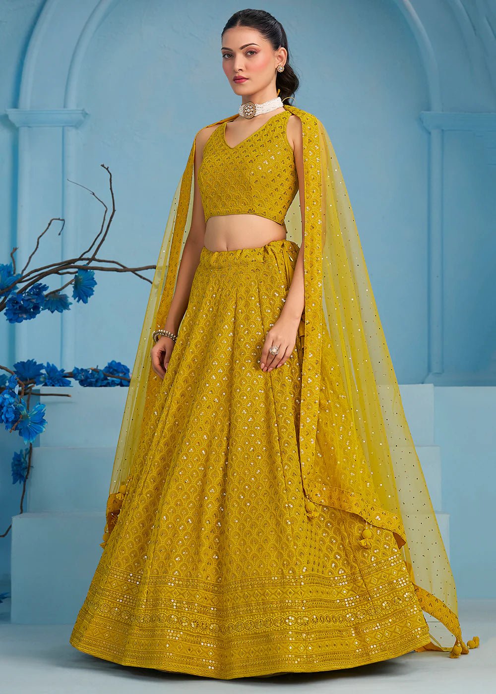 Stylish Embroided Mustard ZFL - Indian Dress House 786