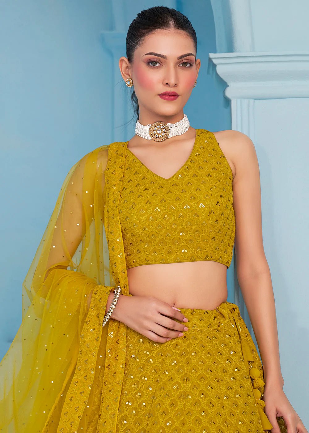 Stylish Embroided Mustard ZFL - Indian Dress House 786