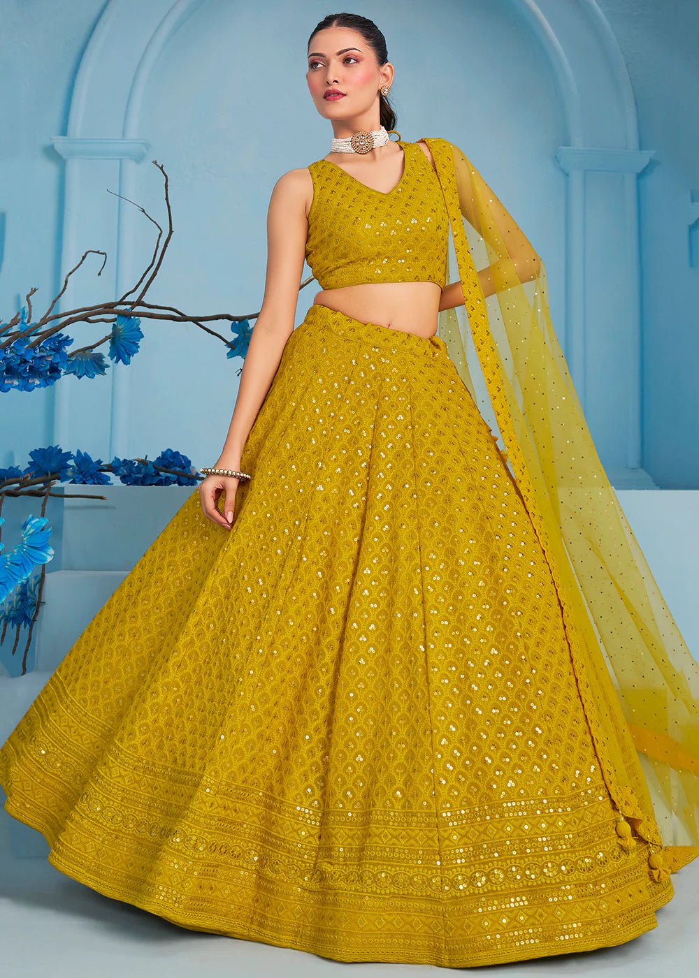 Stylish Embroided Mustard ZFL - Indian Dress House 786