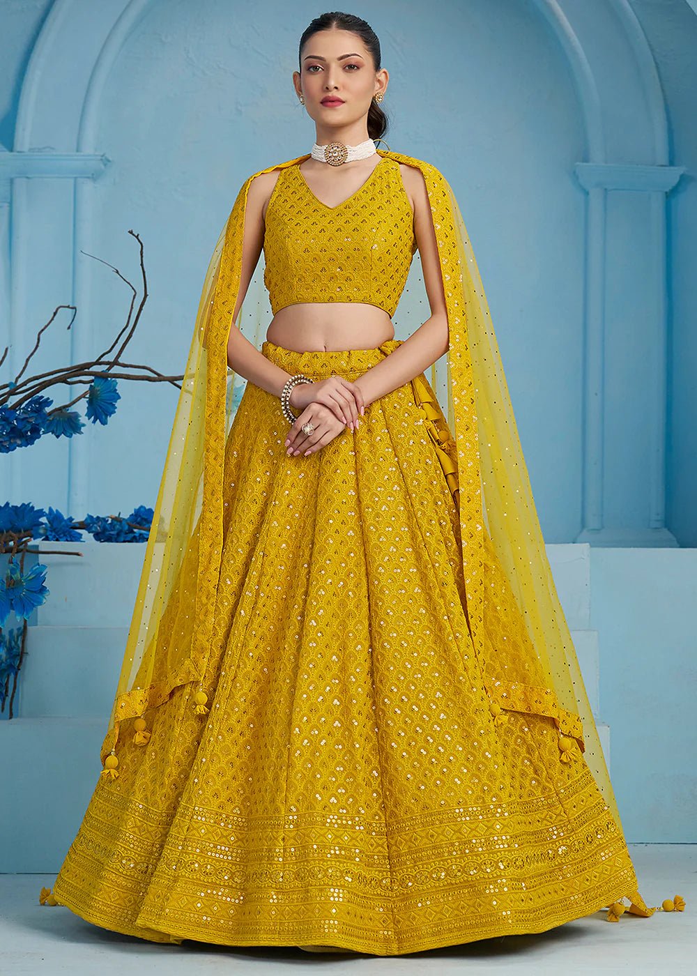 Stylish Embroided Mustard ZFL - Indian Dress House 786