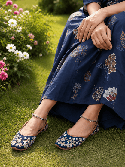 Stylish Floral Blue Jutti - Indian Dress House 786
