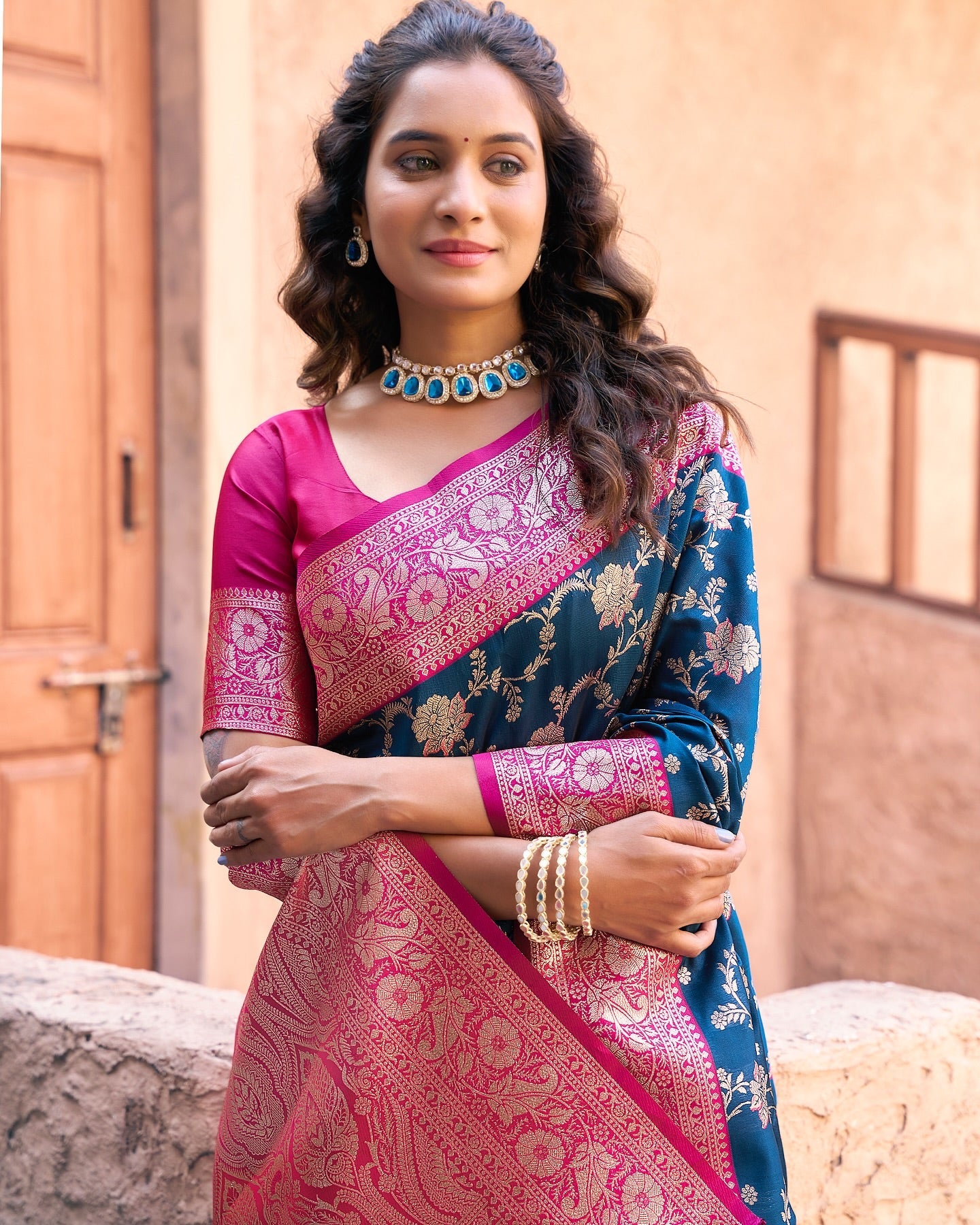 Stylish Floral Blue & Pink GBS - Indian Dress House 786