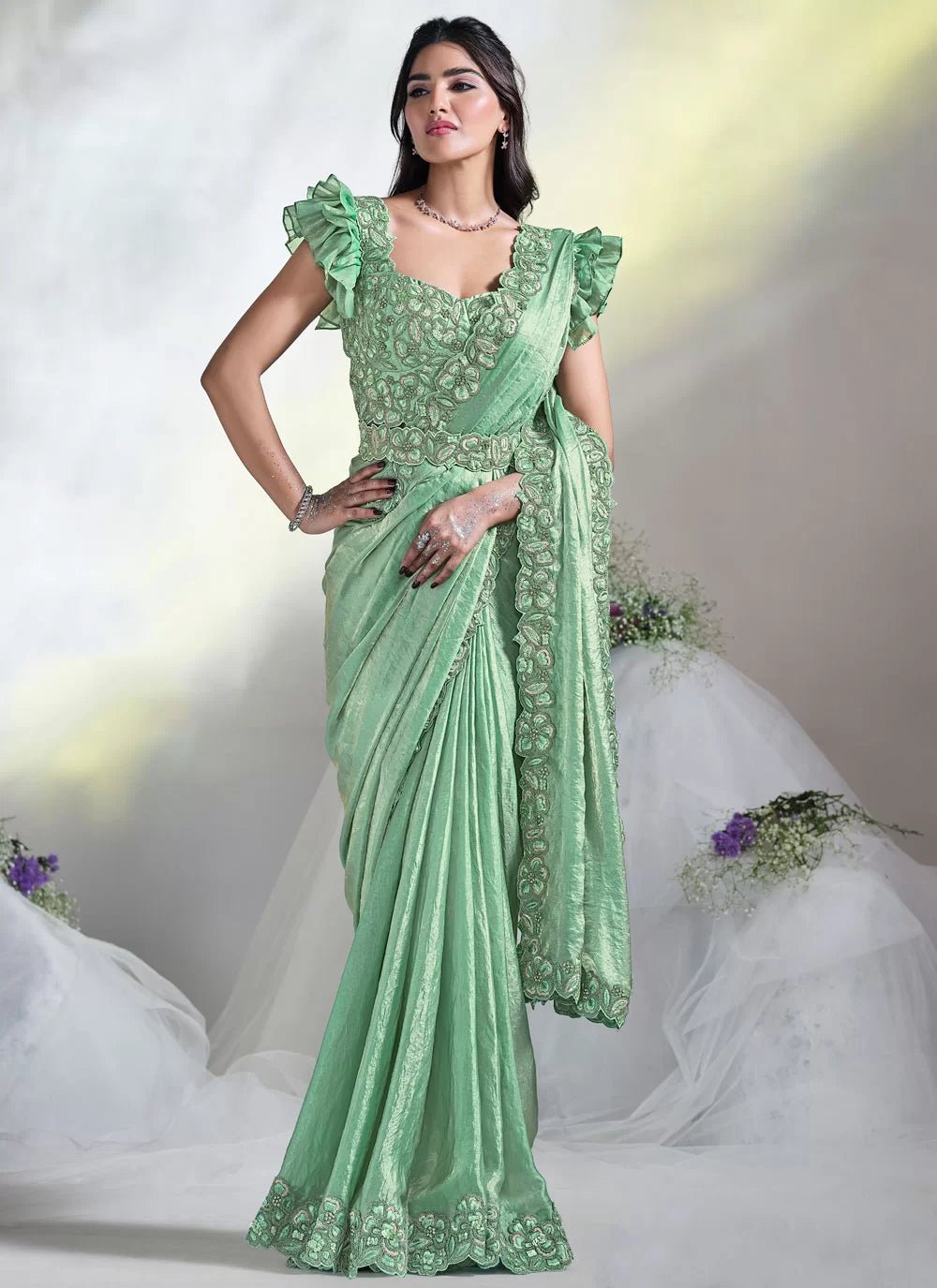 Stylish Floral Green MHSA - Indian Dress House 786