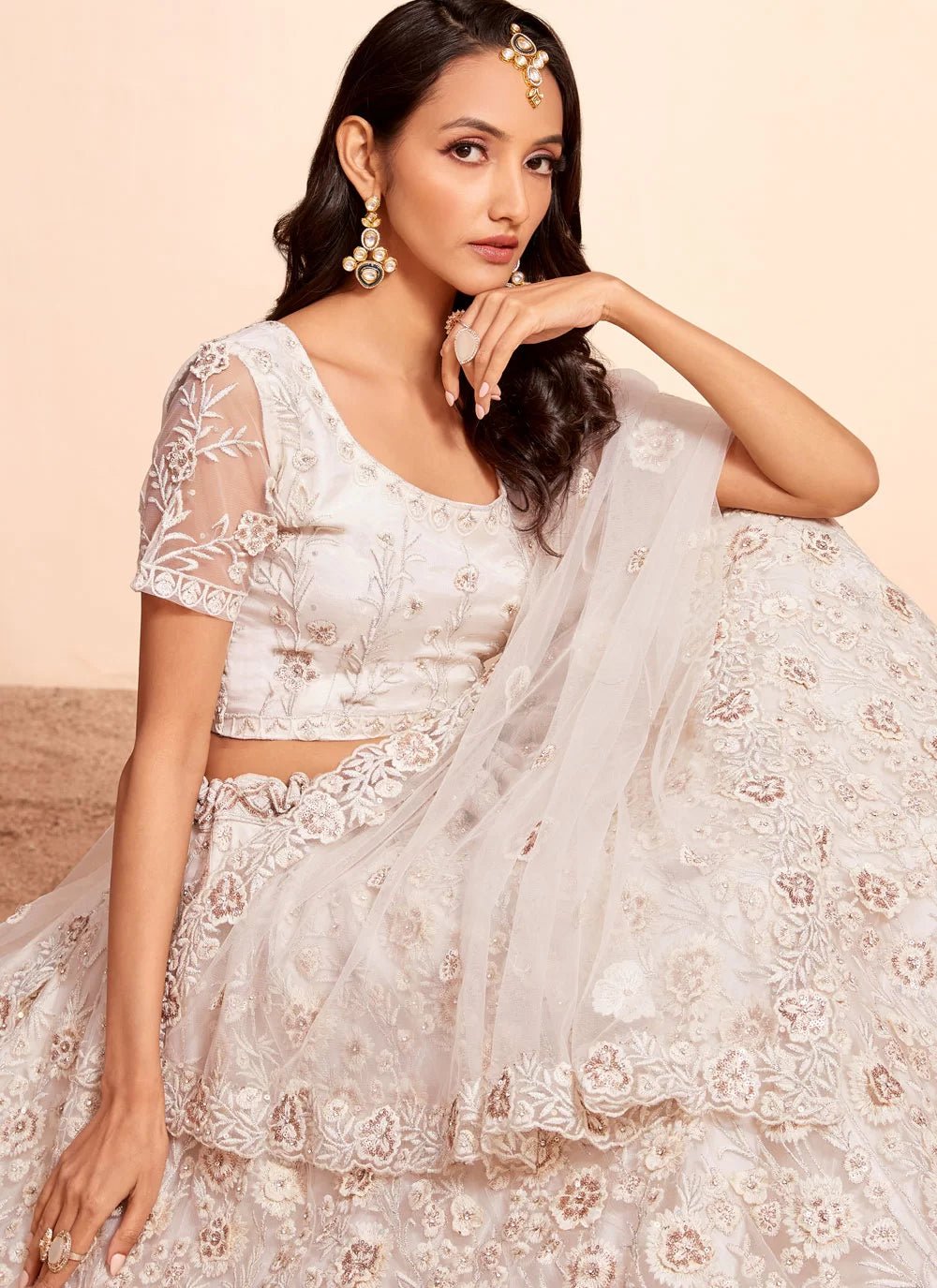 Stylish Floral Off White ABLR - Indian Dress House 786