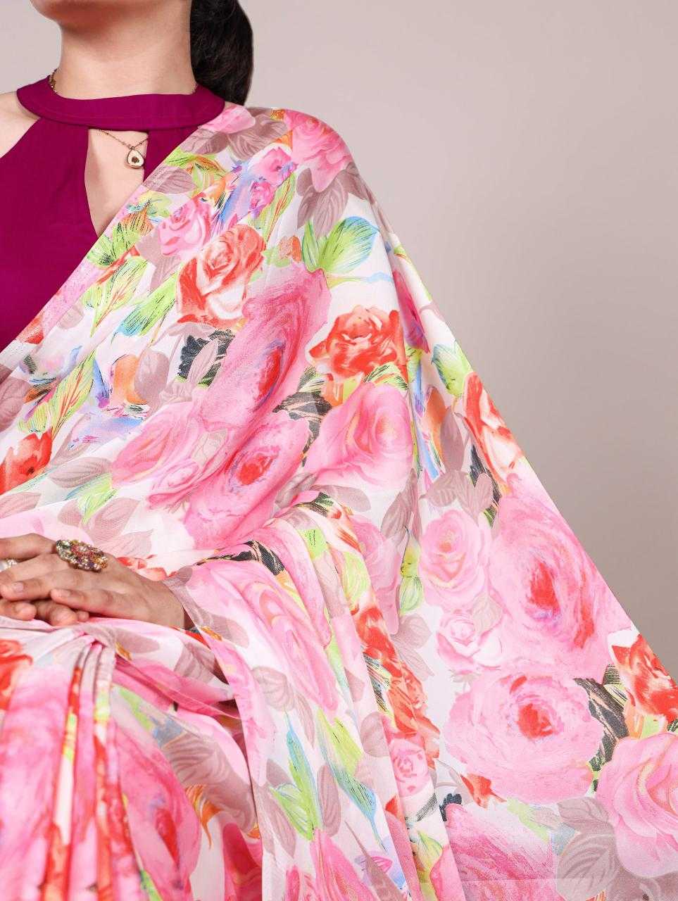 Stylish Floral Pink YNF Saree - Indian Dress House 786