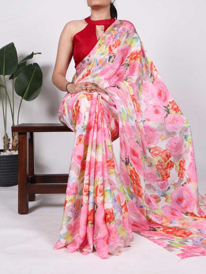 Stylish Floral Pink YNF Saree - Indian Dress House 786