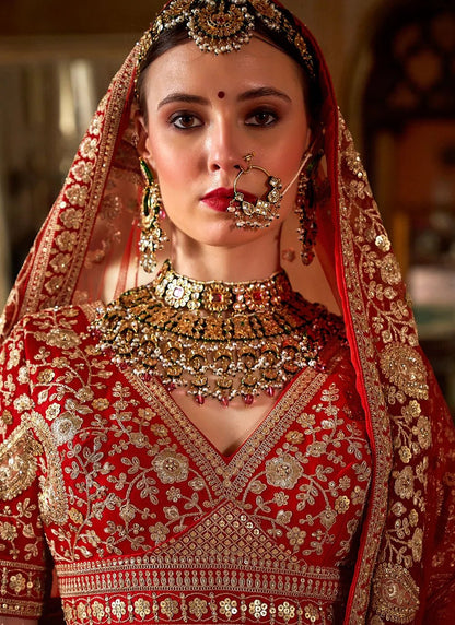 Stylish Floral Red & Gold MJL - Indian Dress House 786