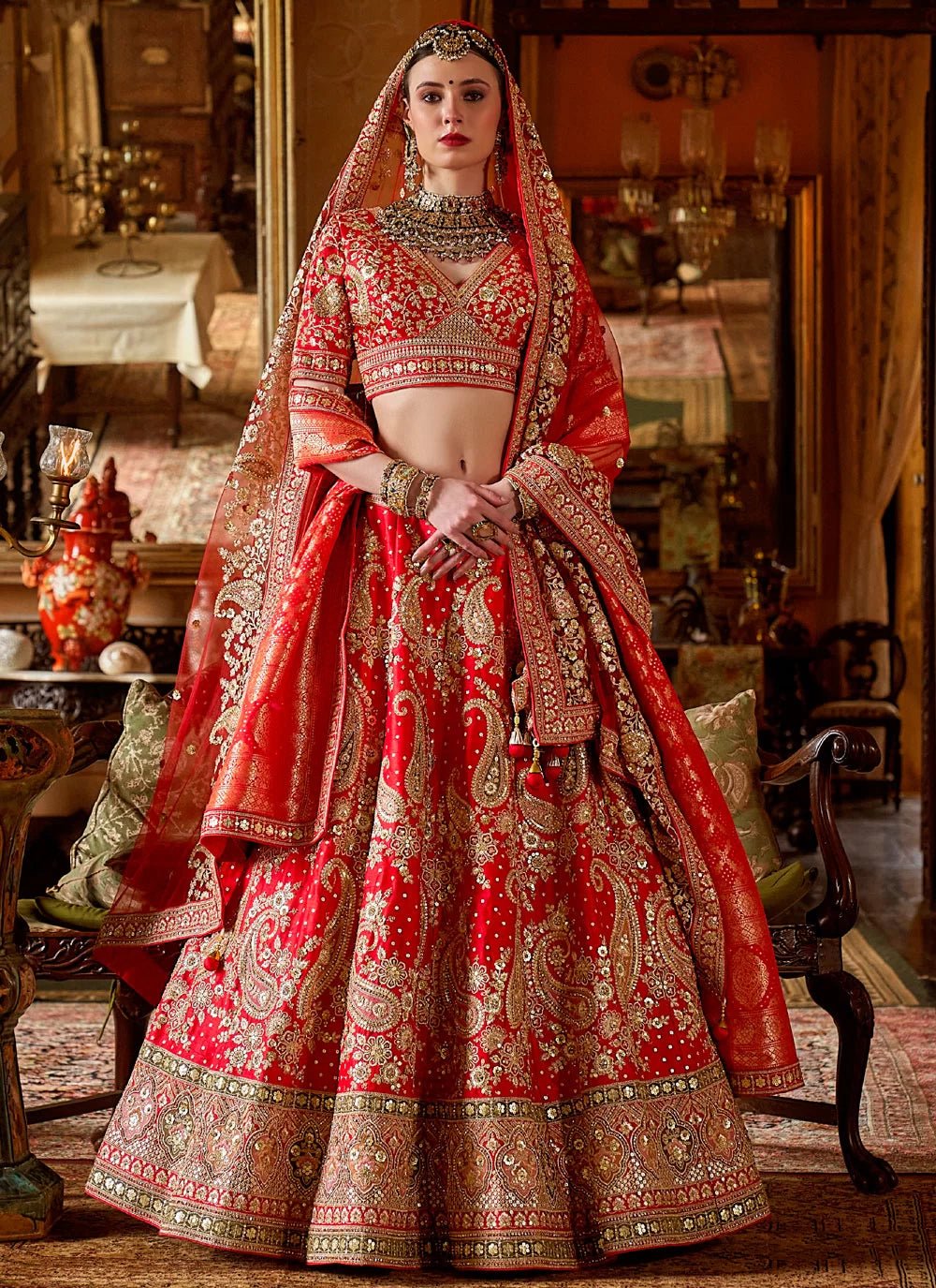 Stylish Floral Red & Gold MJL - Indian Dress House 786