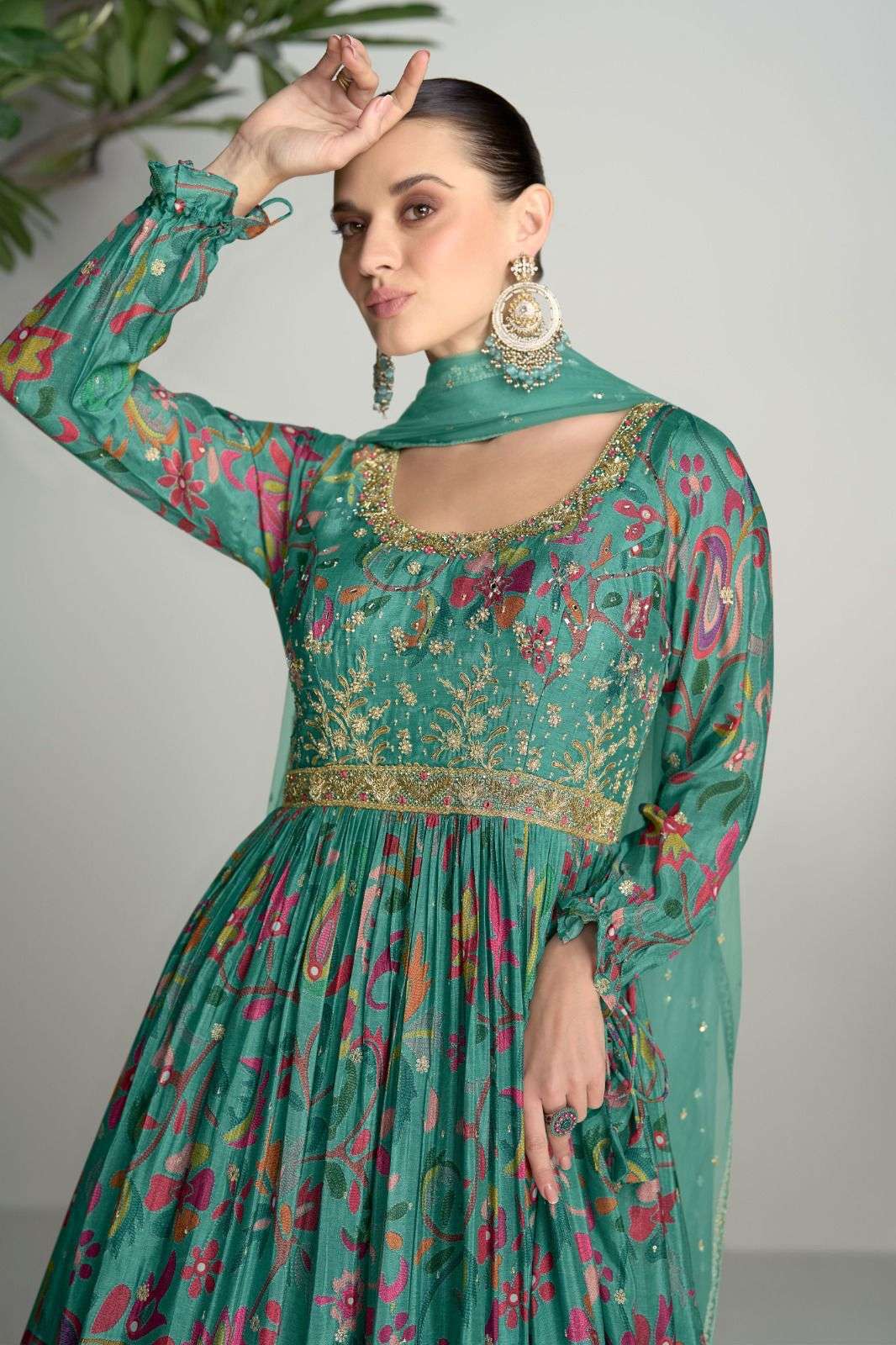 Stylish Floral Sea Green MC GKA - Indian Dress House 786