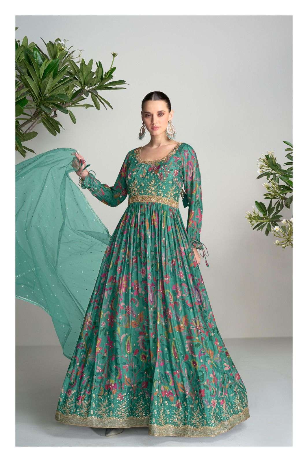 Stylish Floral Sea Green MC GKA - Indian Dress House 786