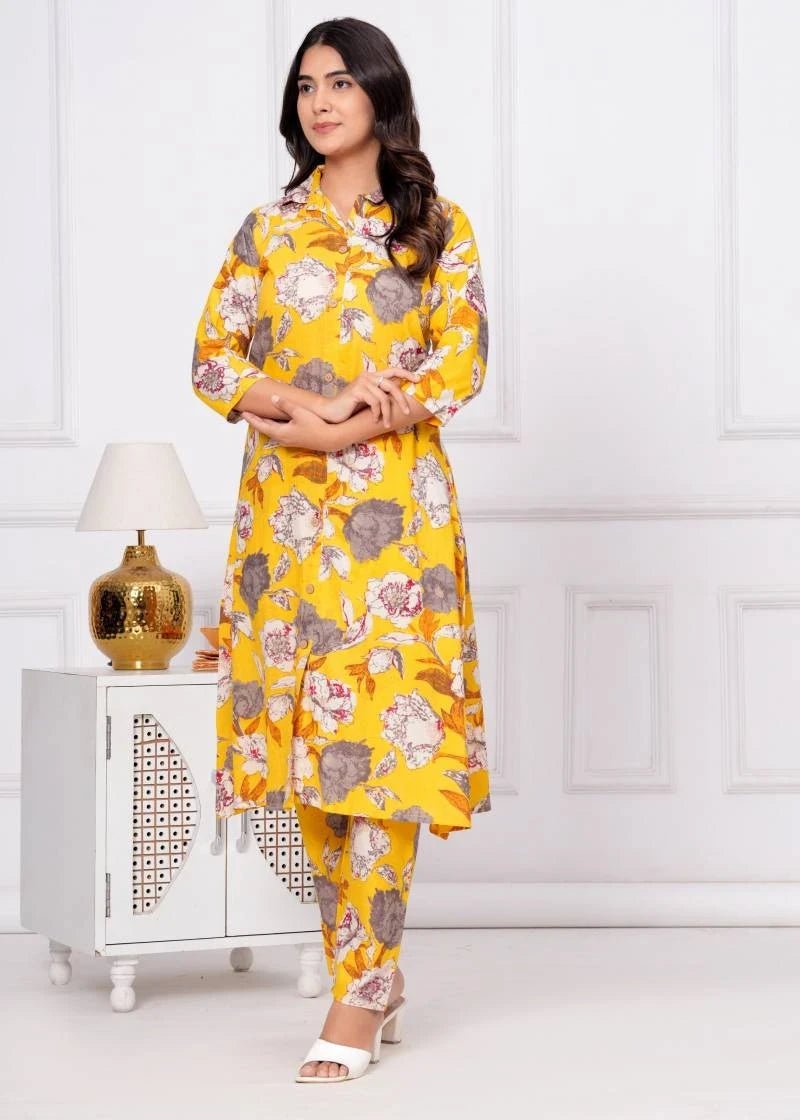 Stylish Floral Yellow Floral Co - Ord DTB FVD - Indian Dress House 786