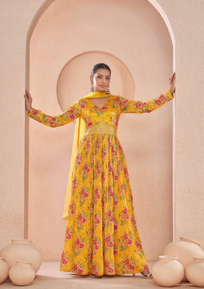 Stylish Floral Yellow GSJ - Indian Dress House 786