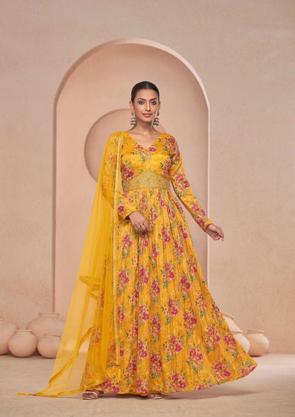 Stylish Floral Yellow GSJ - Indian Dress House 786