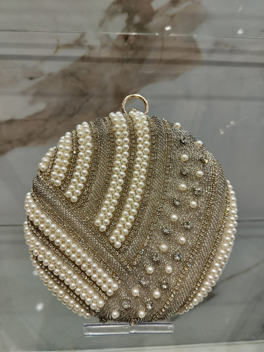 Stylish Gold & Pearl Beaded Clutch CFB - Indian Dress House 786