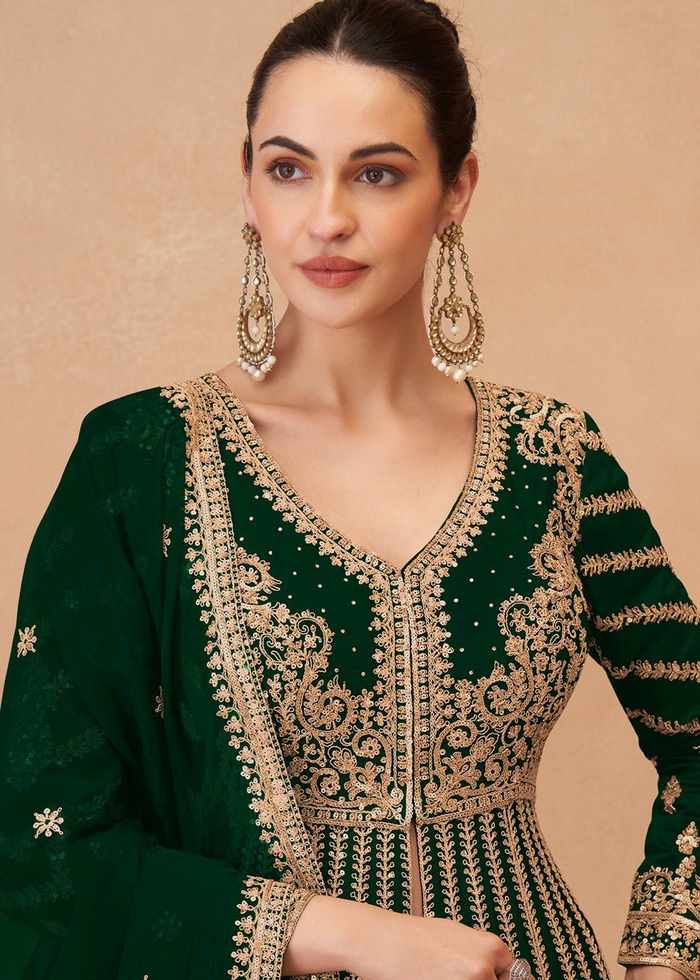 Stylish Green & Gold SYNJ - Indian Dress House 786