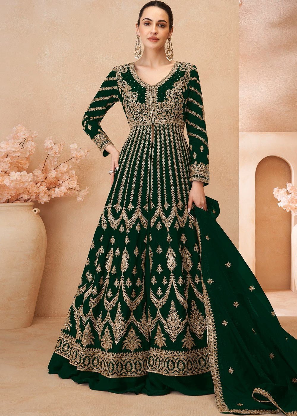 Stylish Green & Gold SYNJ - Indian Dress House 786