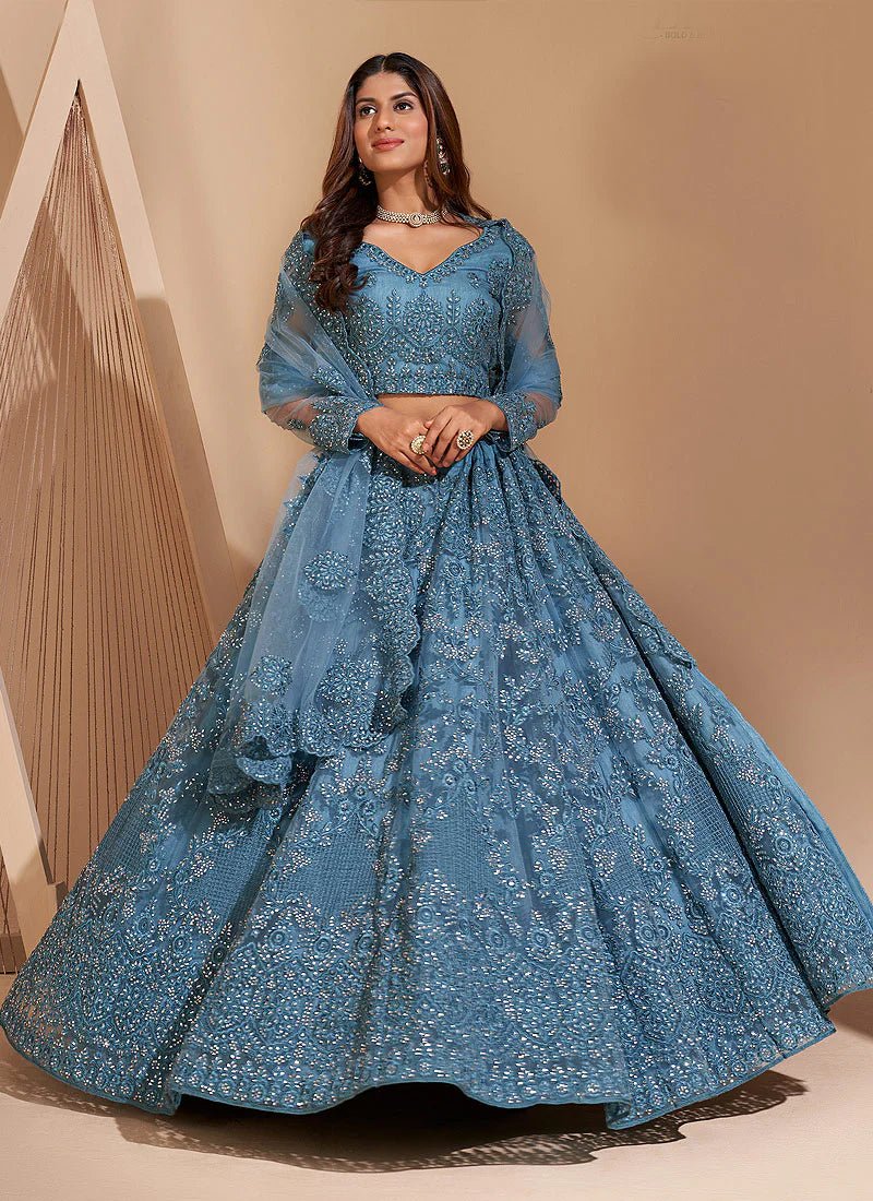 Stylish M Blue Floral ALZL - Indian Dress House 786