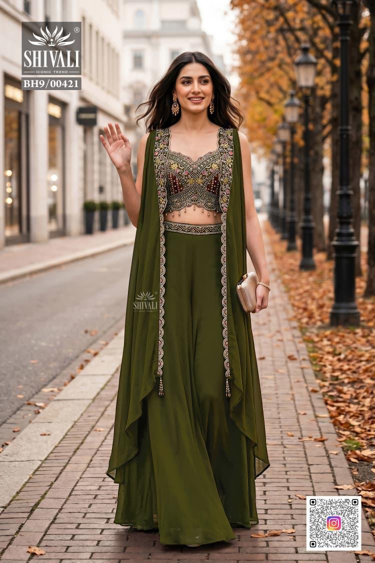 Stylish Mendhi Green SHIV FSL - Indian Dress House 786