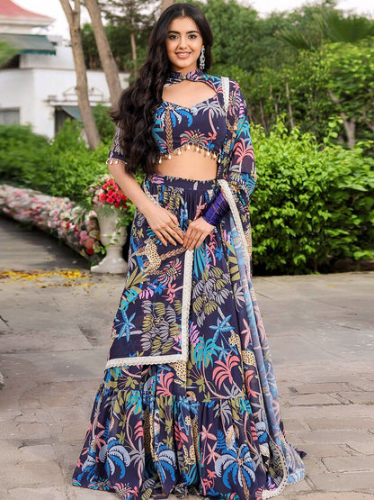 Stylish Navy Blue Floral Multi Color JGL - Indian Dress House 786