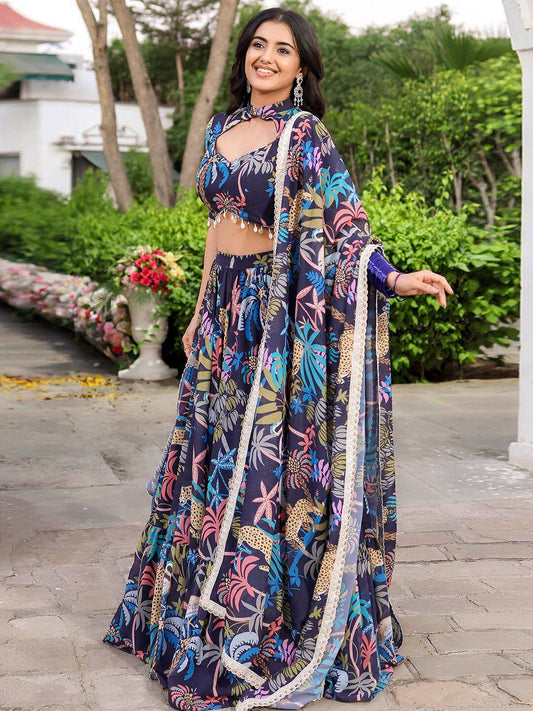 Stylish Navy Blue Floral Multi Color JGL - Indian Dress House 786