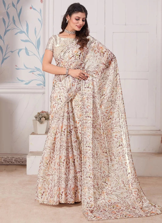 Stylish Off White MHK Saree - Indian Dress House 786