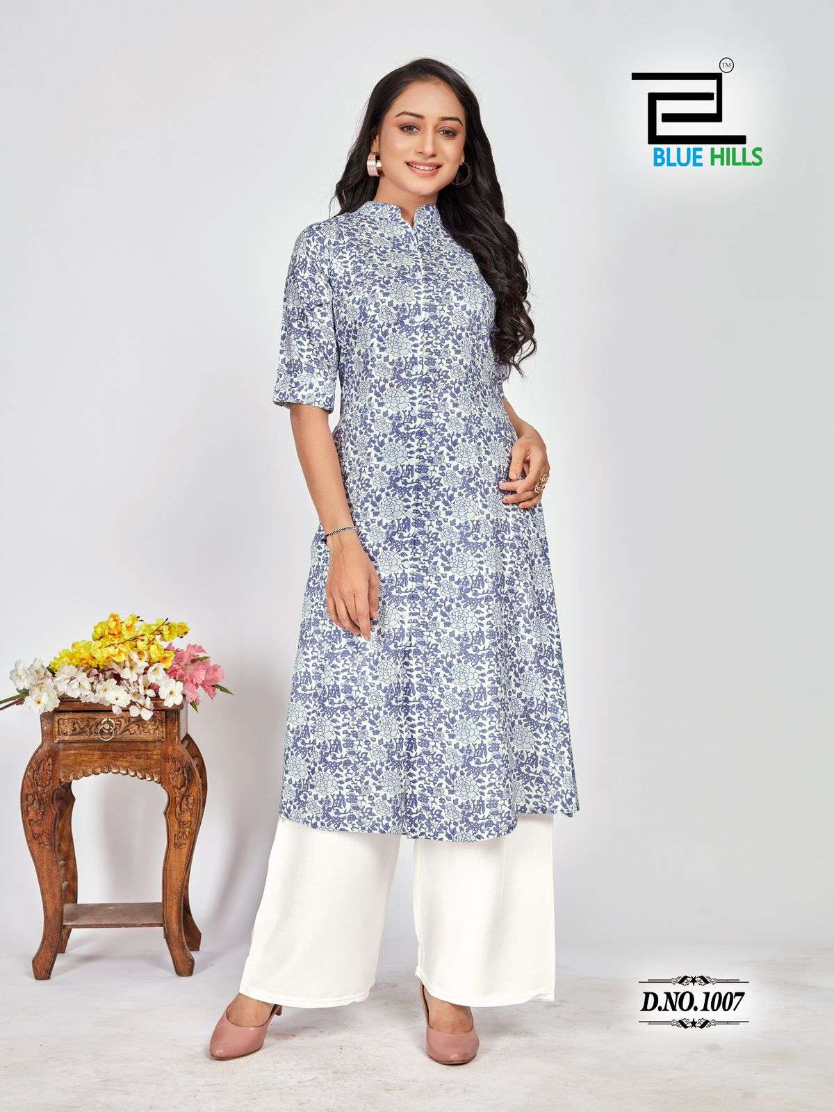 Stylish Pastel Blue Floral BHM 1007 FVD - Indian Dress House 786