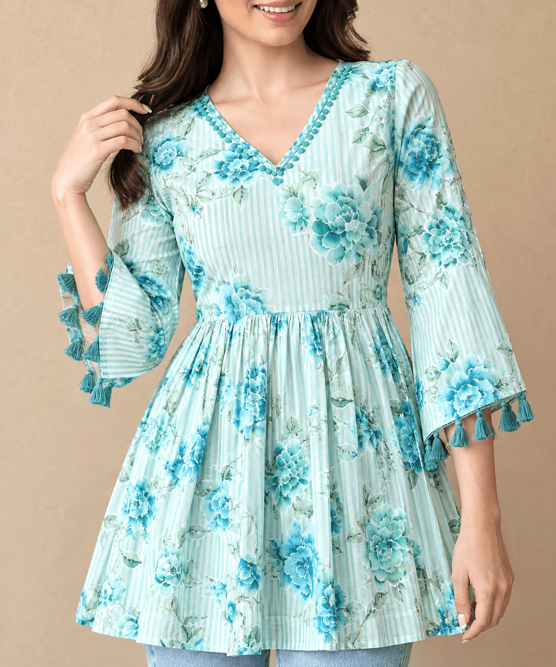 Stylish Pastel Floral Blue WD04 KTS - Indian Dress House 786