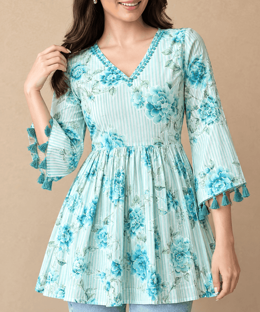 Stylish Pastel Floral Blue WD04 KTS - Indian Dress House 786