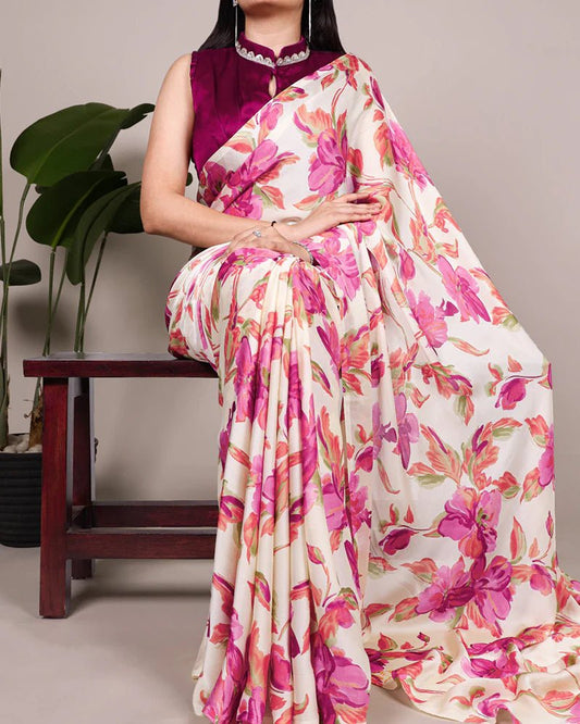 Stylish Pink Floral YNF Saree - Indian Dress House 786